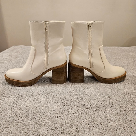 Women's White Platform Ankle Boots - Size 6.5 - 70s Retro Block Heel - Target - Picture 2 of 9